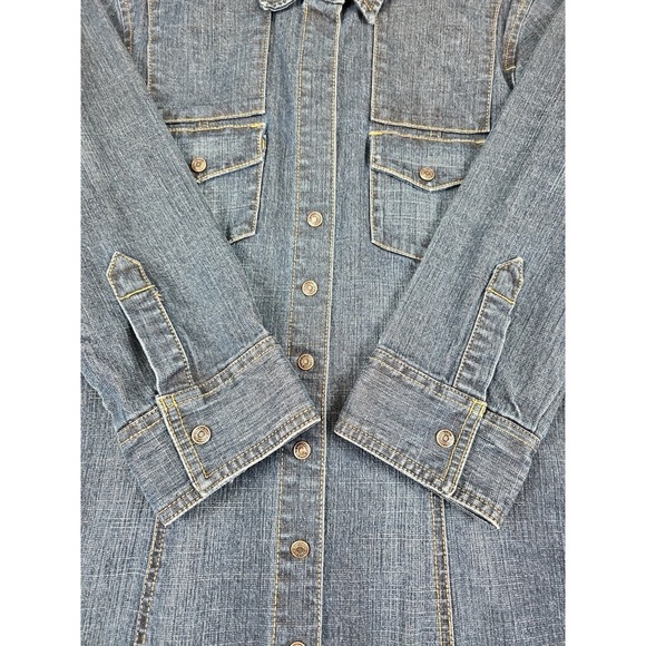 OLD NAVY Denim Full Front Snap Dress Women's Size 8 Pocket 3/4 Sleeve Vintage - Picture 8 of 11